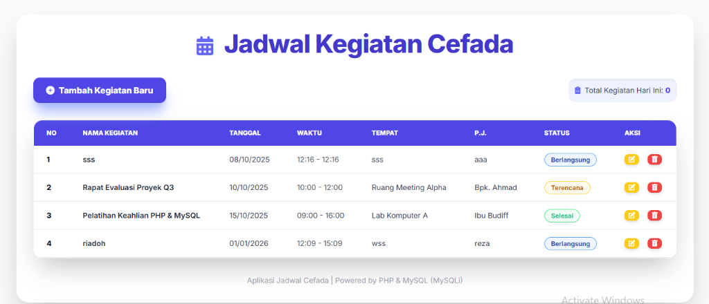 Jadwal Kegiatan Sekolah